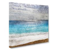 Seascape from Greece Painting Modern Canvas Wall Art Print Ready to Hang, Framed Picture for Living Room Bedroom Home Office Décor, 14x14 Inch (35x35 cm)