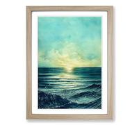 Seascape Ink Wash Vol.1 Framed Print | A2 Oak Framed Wall Art | Ready to Hang | Modern Nature Picture | Living Room Bedroom Lounge Office