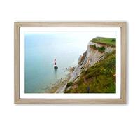 Seascape Lighthouse and Coast Framed Print | A2 Oak Framed Wall Art | Ready to Hang | Modern Cityscape Picture | Living Room Bedroom Lounge Office