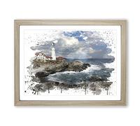 Seascape Lighthouse Maine USA V3 Modern Framed Print | A3 Oak Framed Wall Art | Ready to Hang | Modern Flag Picture | Living Room Bedroom Lounge Office