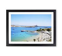 Seascape Lindos Beach Rhodes Framed Print | A2 Black Framed Wall Art | Ready to Hang | Modern Beach Picture | Living Room Bedroom Lounge Office
