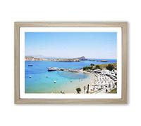 Seascape Lindos Beach Rhodes Framed Print | A2 Oak Framed Wall Art | Ready to Hang | Modern Beach Picture | Living Room Bedroom Lounge Office