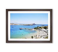 Seascape Lindos Beach Rhodes Framed Print | A2 Walnut Framed Wall Art | Ready to Hang | Modern Beach Picture | Living Room Bedroom Lounge Office