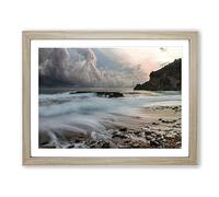 Seascape Montenegro Beach 2 Modern Framed Wall Art Print, Ready to Hang Picture for Living Room Bedroom Home Office Décor, Oak A4 (34 x 25 cm)