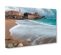 Seascape Montenegro Beach Canvas Print | Gallery Wrapped 30mm Frame Wall Art | 20x14 inches | Ready to Hang | Modern Seascape Picture | Living Room Bedroom Lounge Office
