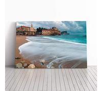 Seascape Montenegro Beach Canvas Print | Gallery Wrapped 30mm Frame Wall Art | 24x16 inches | Ready to Hang | Modern Seascape Picture | Living Room Bedroom Lounge Office