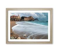Seascape Montenegro Beach Modern Framed Wall Art Print, Ready to Hang Picture for Living Room Bedroom Home Office Décor, Oak A3 (46 x 34 cm)
