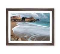 Seascape Montenegro Beach Modern Framed Wall Art Print, Ready to Hang Picture for Living Room Bedroom Home Office Décor, Walnut A4 (34 x 25 cm)