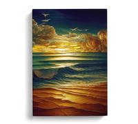 Seascape Ocean Stained Glass Canvas Print | Gallery Wrapped 30mm Frame Wall Art | 30x20 inches | Ready to Hang | Modern Seascape Picture | Living Room Bedroom Lounge Office