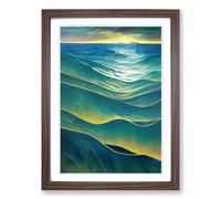 Seascape Painting Abstract Framed Wall Art Print A2 Walnut