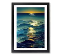 Seascape Painting Glass Framed Wall Art Print A2 Black