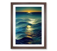 Seascape Painting Glass Framed Wall Art Print A2 Walnut