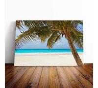 Seascape Palm Tree Tropical Beach Paradise (3) Canvas Print | Gallery Wrapped 30mm Frame Wall Art | 30x20 inches | Ready to Hang | Modern Floral Picture | Living Room Bedroom Lounge Office