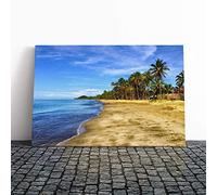 Seascape Palm Tree Tropical Beach Paradise (5) Canvas Print | Gallery Wrapped 30mm Frame Wall Art | 24x16 inches | Ready to Hang | Modern Floral Picture | Living Room Bedroom Lounge Office
