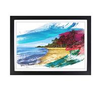 Seascape Palm Tree Tropical Beach Paradise (5) V2 Framed Print | A2 Black Framed Wall Art | Ready to Hang | Modern Floral Picture | Living Room Bedroom Lounge Office