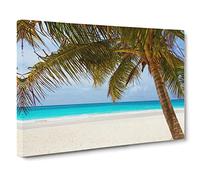 Seascape Palm Tree Tropical Beach Paradise No.3 Modern Canvas Wall Art Print Ready to Hang, Framed Picture for Living Room Bedroom Home Office Décor, 20x14 Inch (50x35 cm)