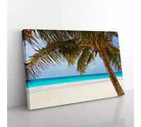 Seascape Palm Tree Tropical Beach Paradise No.3 Modern Canvas Wall Art Print Ready to Hang, Framed Picture for Living Room Bedroom Home Office Décor, 60x40 cm (24x16 Inch)