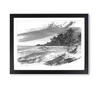 Seascape Palm Tree Tropical Beach Paradise Vol.5 V1 Modern Framed Print | A2 Black Framed Wall Art | Ready to Hang | Modern Floral Picture | Living Room Bedroom Lounge Office