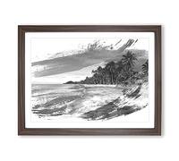 Seascape Palm Tree Tropical Beach Paradise Vol.5 V1 Modern Framed Print | A2 Walnut Framed Wall Art | Ready to Hang | Modern Floral Picture | Living Room Bedroom Lounge Office