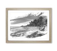 Seascape Palm Tree Tropical Beach Paradise Vol.5 V1 Modern Framed Print | A3 Oak Framed Wall Art | Ready to Hang | Modern Floral Picture | Living Room Bedroom Lounge Office