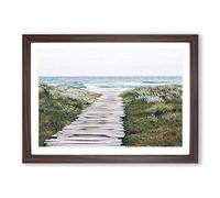 Seascape Path to The Ocean Framed Print | A2 Walnut Framed Wall Art | Ready to Hang | Modern Nautical Picture | Living Room Bedroom Lounge Office