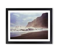 Seascape Sandy Beach Scene No.1 Modern Framed Wall Art Print, Ready to Hang Picture for Living Room Bedroom Home Office Décor, Black A4 (34 x 25 cm)