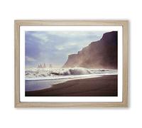 Seascape Sandy Beach Scene No.1 Modern Framed Wall Art Print, Ready to Hang Picture for Living Room Bedroom Home Office Décor, Oak A3 (46 x 34 cm)