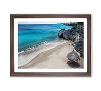 Seascape Sandy Beach Scene No.3 Modern Framed Wall Art Print, Ready to Hang Picture for Living Room Bedroom Home Office Décor, Walnut A4 (34 x 25 cm)