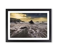 Seascape Sunlight Breaking Through Framed Print | A2 Black Framed Wall Art | Ready to Hang | Modern Nature Picture | Living Room Bedroom Lounge Office