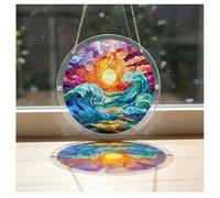 Seascape Sunset Acrylic Puzzles Suncatcher Window Hanging, 7.09" DIY Jigsaw Puzzle Sun Catcher for Adults, Double-Sided UV Printed Acrylic Art, Unique Garden Decor & Birthday Gift for Women Mom