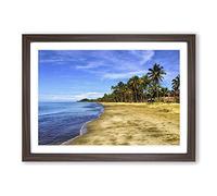 Seascape Tropical Fiji Beach (2) Framed Print | A2 Walnut Framed Wall Art | Ready to Hang | Modern Beach Picture | Living Room Bedroom Lounge Office