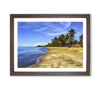 Seascape Tropical Fiji Beach No.2 Modern Framed Print | A4 Walnut Framed Wall Art | Ready to Hang | Modern Beach Picture | Living Room Bedroom Lounge Office
