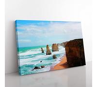Seascape Victoria Australia Twelve Apostles Cliffs Beach No.2 Modern Canvas Wall Art Print Ready to Hang, Framed Picture for Living Room Bedroom Home Office Décor, 76x50 cm (30x20 Inch)