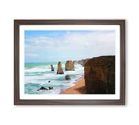 Seascape Victoria Australia Twelve Apostles Cliffs Beach No.2 Modern Framed Print | A2 Walnut Framed Wall Art | Ready to Hang | Modern Beach Picture | Living Room Bedroom Lounge Office