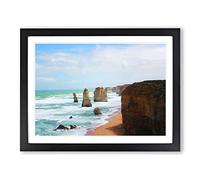 Seascape Victoria Australia Twelve Apostles Cliffs Beach No.2 Modern Framed Print | A4 Black Framed Wall Art | Ready to Hang | Modern Beach Picture | Living Room Bedroom Lounge Office