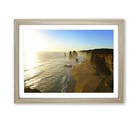 Seascape Victoria Australia Twelve Apostles Cliffs Beach No.3 Modern Framed Print | A4 Oak Framed Wall Art | Ready to Hang | Modern Beach Picture | Living Room Bedroom Lounge Office