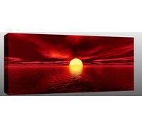 SEASCAPES LARGE RED SUNSET CANVAS PICTURE ARTWORK mounted and ready to hang 42x 20 inches (108 x 52 cm) 2cm frame