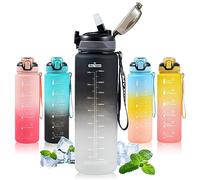 SEASEVEN 1L Water Bottle with Straw,Plastic Drinks Bottle,1 Litre Sports Water Bottles with Time Markings,Girls Boys Waterbottle Leak-Proof & Bpa-Free for Gym,Cycling, Office, Outdoor