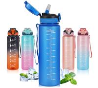SEASEVEN Sports 1L Water Bottle with Straw for Gym,Office(Blue) | Drinks Bottle,1 Litre Water Bottles with Time Markings,Girls Boys Waterbottle Leak-Proof & Bpa-Free for Outdoor