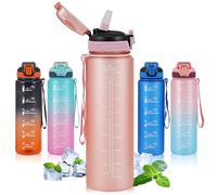 SEASEVEN Sports 1L Water Bottle with Straw for Gym,Office(Pink2) | Drinks Bottle,1 Litre Water Bottles with Time Markings,Girls Boys Waterbottle Leak-Proof & Bpa-Free for Outdoor