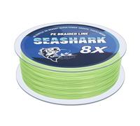 Seashark Braided Fishing Line Color Never Fade 8 Strands Super Strong PE Fishing Line Abrasion Resistant Fishing Wire Tensile 6lb to 80lb (Fluorescent Green, 15lb 0.16mm-100m/109Yards)