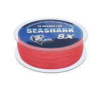 Seashark Braided Fishing Line Color Never Fade 8 Strands Super Strong PE Fishing Line Abrasion Resistant Fishing Wire Tensile 6lb to 80lb (Red, 15lb 0.16mm-100m/109Yards)