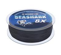 Seashark Braided Fishing Line Color Never Fade 8 Strands Super Strong PE Fishing Line Abrasion Resistant Fishing Wire Tensile 6lb to 80lb (Black, 8lb 0.12mm-300m/328Yards)