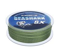 Seashark Braided Fishing Line Color Never Fade 8 Strands Super Strong PE Fishing Line Abrasion Resistant Fishing Wire Tensile 6lb to 80lb (Dark Army Green, 6lb 0.10mm-300m/328Yards)