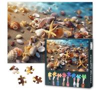 Seashell 1000 Piece Jigsaw Puzzles for Adults Coastal Beach Ocean Scene | finished size 50X70cm, durable cardboard, smooth snap-fit pieces, family night games, back letters hints A-H sections