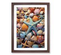 Seashell Abstract Framed Wall Art Print A2 Walnut