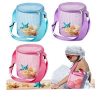 Seashell Bag for Kids, 3Pcs Large Capacity Collecting Bag Cylindrical Mesh Beach , Sand Toy with Adjustable Carrying Straps and Zippers for Boys Girls.