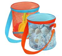Seashell Bags for Kids, 4PCS Mesh Seashell Collecting Bag with Adjustable Strap, Sand Toys Storage Bucket for Beach, Sandbox Mesh Beach Bag