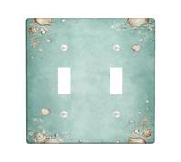 Seashell Bathroom Double Light Switch Cover Plate, Coastal Beachy Starfish Bubbles Summer Aqua Plastic Standard Size Switch Plate Decorative for Home Living Room New Apartment Decor