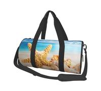 Seashell Beach Large Round Travel Duffle Bag, Full-Print Canvas Weekender with Padded Lining, Multiple Pockets,Detachable Shoulder Strap and Soft Leather Handles